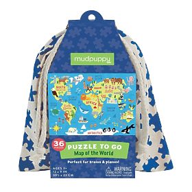 Mudpuppy Puzzle World Map in a Fabric Bag 36 Pieces, Mudpuppy