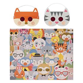 Petit Collage Puzzle animals 100 pcs with 3D glasses