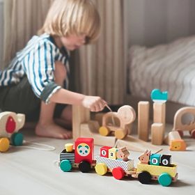 Petit Collage Wooden Train with Numbers and Animal Friends