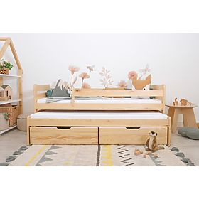 Children's Bed with Trundle and Guardrail Praktik - Natural