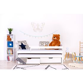 Children's Bed with Trundle and Guardrail Praktik - White