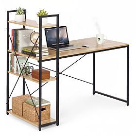 School Computer Desk 120x60 cm with Shelf and 3 Loft Light Oak Shelves ModernHome