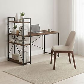 School Computer Desk 120x60 cm with Shelf and 3 Shelves Dark Walnut Loft ModernHome