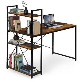 School Computer Desk 120x60 cm with Shelf with 3 Shelves, Antique Walnut, Loft ModernHome