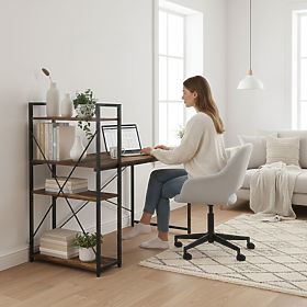 School Computer Desk 120x60 cm with Shelf with 3 Shelves, Antique Walnut, Loft ModernHome