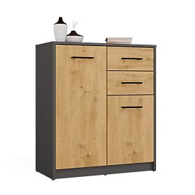SIMPLO 2D2S Sideboard Cabinet 2 Drawers 2 Doors for Living Room ANTHRACITE OAK ARTISAN
