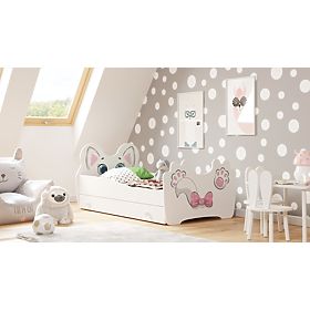 Single Bed Pink Cat 160x80 with Drawer