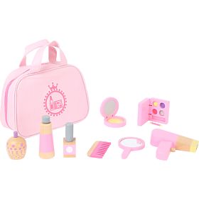 small foot Children's Pink Cosmetic Bag with Wooden Accessories