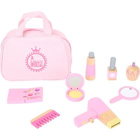 small foot Children's Pink Cosmetic Bag with Wooden Accessories