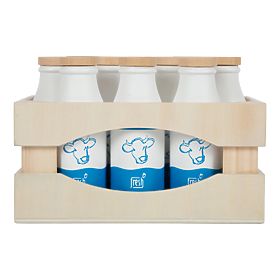 small foot Wooden Crate with Milk Bottles Fresh