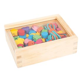 Small Foot Wooden stringing beads shapes in a box