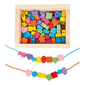 Small Foot Wooden stringing beads shapes in a box