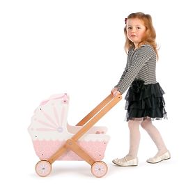 Tidlo Wooden Doll Stroller Pink, Tidlo
