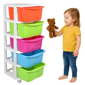 Toy Container with 5 Drawers on Wheels