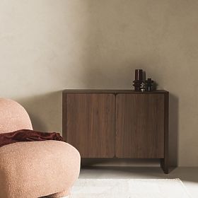 Two-Door Moku Sideboard Walnut Villa, Rounded Front Surfaces