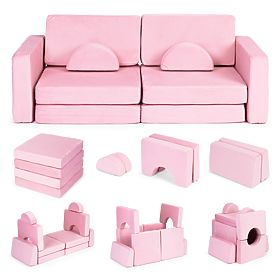 Large Modular Folding Sofa for Children for 2 Persons DIY 10 Soft Cushions - Pink ECOTOYS