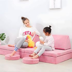 Large Modular Folding Sofa for Children for 2 Persons DIY 10 Soft Cushions - Pink ECOTOYS