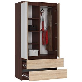 WARDROBE S 90 cm 2 DOORS 2 DRAWERS 2 MIRRORS PK WENGE / SONOMA