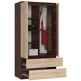 WARDROBE S 90 cm 2 DOORS 2 DRAWERS PK WENGE / SONOMA