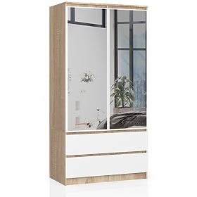 WARDROBE S90 2D 2SZ 2 MIRROR CLP PK SONOMA / WHITE
