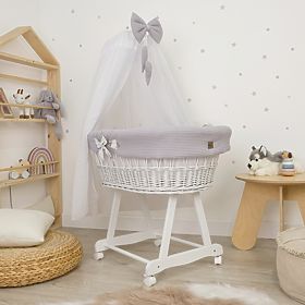 White Wicker Crib with Baby Bedding - Hedgehog