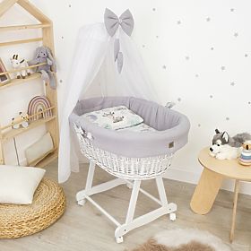 White Wicker Crib with Baby Bedding - Hedgehog