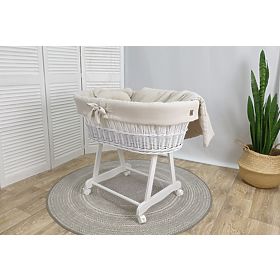 Wicker Cradle with Baby Bedding - Beige