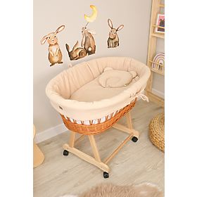 Wicker Baby Cradle with Accessories - Beige