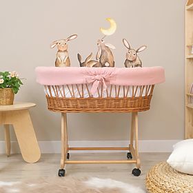Wicker Baby Crib with Accessories - Dusty Pink, Ourbaby®
