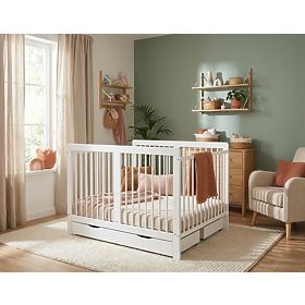 Wooden Baby Crib for Twins - White