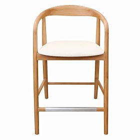 Wooden Bar Stool Ludvika 2.0, Rounded, Natural/Cream