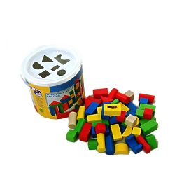 Wooden Blocks 50 pcs. Bucket with Sorter