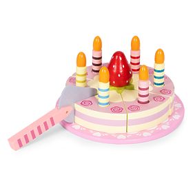 Wooden Cake Set with Velcro Candles and Strawberry for Kids 15 Pieces ECOTOYS