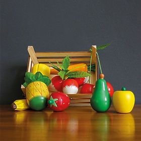 Wooden Fruit and Vegetables in a Crate