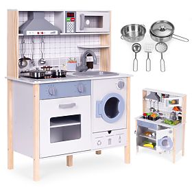 Wooden Kitchen for Kids with Sounds, LED Oven, Washing Machine, Kitchen Accessories ECOTOYS, EcoToys