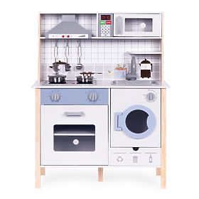 Wooden Kitchen for Kids with Sounds, LED Oven, Washing Machine, Kitchen Accessories ECOTOYS, EcoToys