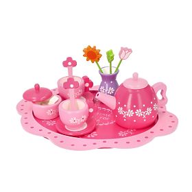 Wooden Tea Set with Flowers