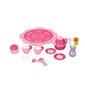 Wooden Tea Set with Flowers