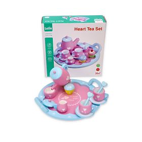 Wooden tea set with hearts