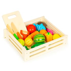 Wooden Vegetables and Fruits for Cutting 17 Pieces + Wooden Crate