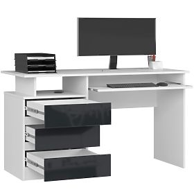 WRITING DESK CLP 135cm PK WHITE / GRAPHITE GLOSS